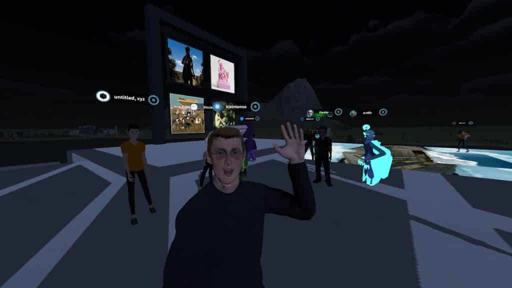 Visitors attend a 2021 art event virtually at M○C△'s AGORA exhibition space. 